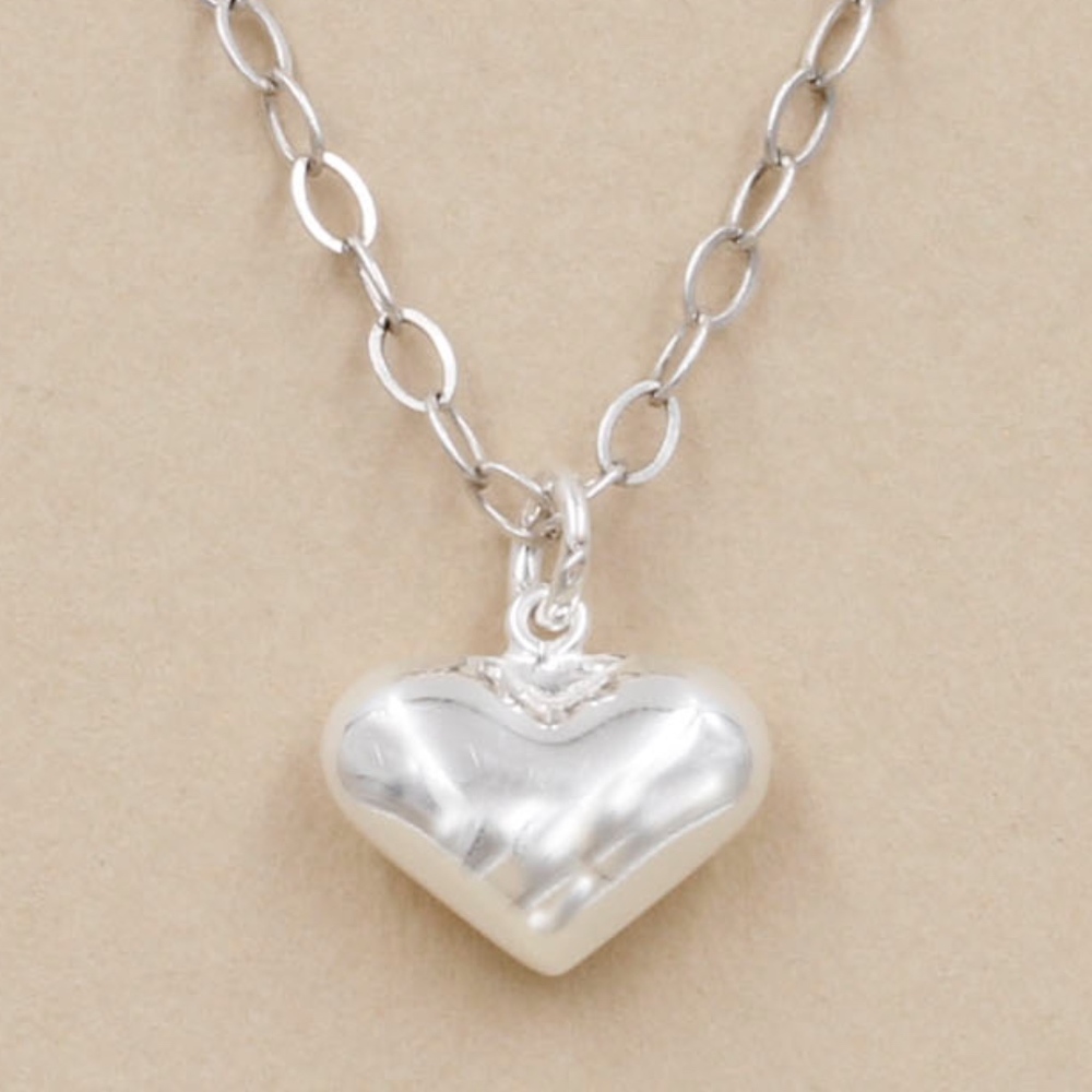 Puffed Heart Pendant Necklace 925 Sterling Silver - Picture 1 of 5